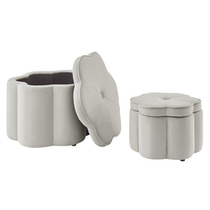 English Elm Set of 2 Flower Petal Velvet Storage Ottomans Sculptural Nesting Seating for Living Room Gray W2186P440354