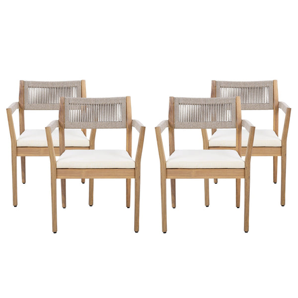 English Elm Christopher Knight Home® - Braided Acacia Wood Outdoor Dining Chairs Set Of 2 – Stylish Teak Finish With Cream Cushions & Armrests N770P286668C