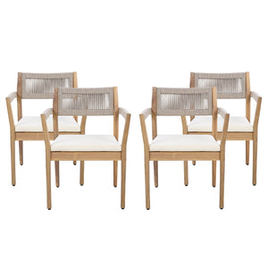 English Elm Christopher Knight Home® - Braided Acacia Wood Outdoor Dining Chairs Set Of 6 – Stylish Teak Finish, Cream Cushions & Comfort! N770P286668C006