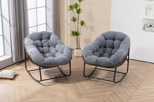 English Elm Outdoor Woven Rattan Egg Rocking Chair with Padded Cushion for Patio Porch Resort Lounge Dark Grey W640P499473