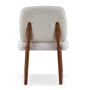 English Elm Dining Chair Set of 2 Boucle Upholstered with Sculptural Curved Wooden Legs N779P370775B