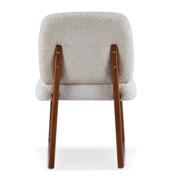 English Elm Dining Chair Set of 2 Boucle Upholstered with Sculptural Curved Wooden Legs N779P370775B