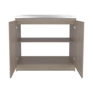English Elm Utility Sink Base Cabinet with Two Doors Shelved Storage White Oak Laundry Room B097S00202