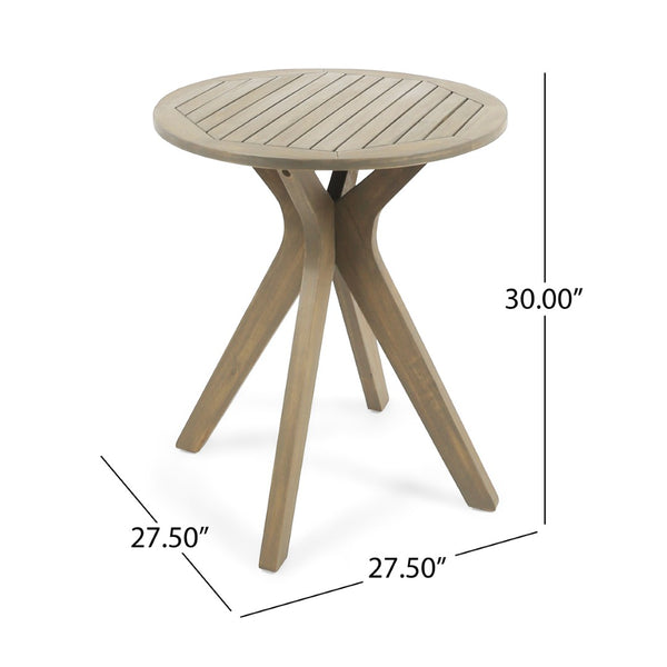 English Elm Stamford Solid Acacia Round Side Table Slatted X-base Design for Patio or Living Room Grey N770P414166G