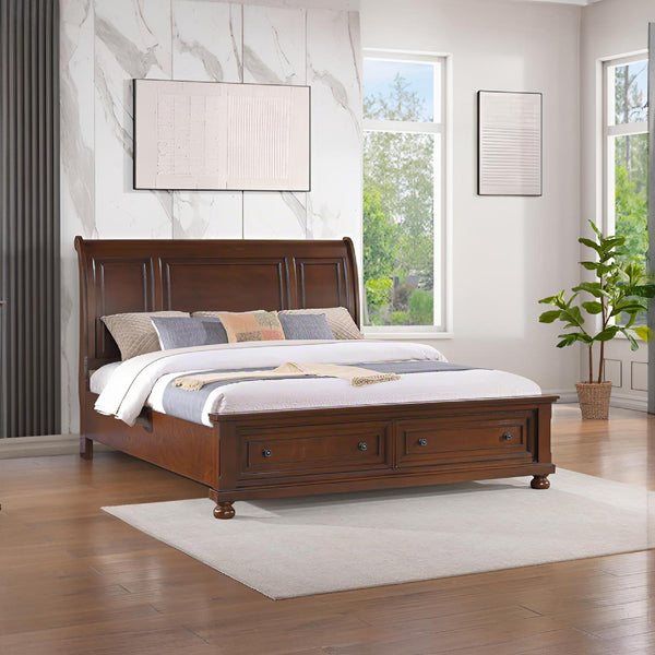 English Elm Meade Queen Sleigh Bed With Footboard Storage In Dark Cherry Finish - Elegant & Durable Design B078S00646