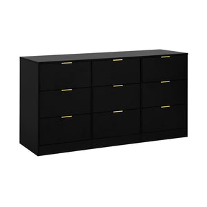 English Elm 9 Drawer Handleless White Matte Dresser Sleek Minimalist Storage for Bedroom or Hallway Black W409S00014