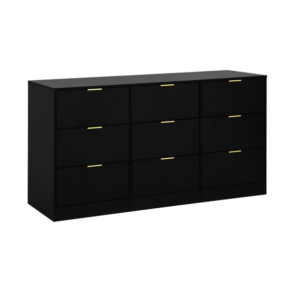 English Elm 9 Drawer Handleless White Matte Dresser Sleek Minimalist Storage for Bedroom or Hallway Black W409S00014
