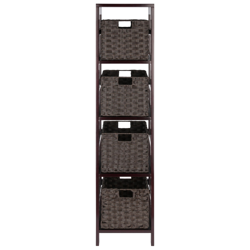 Winsome Wood Leo 5-piece Storage Shelf Set With 4 Stylish Woven Baskets | Durable Espresso Wood For Any Space Espresso Solid Wood 92582-winsome-wood