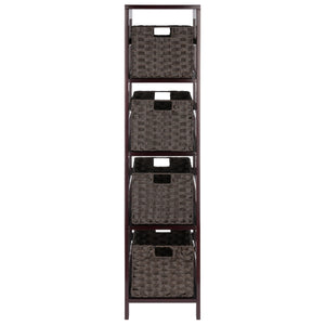 Winsome Wood Leo 5-piece Storage Shelf Set With 4 Stylish Woven Baskets | Durable Espresso Wood For Any Space Espresso Solid Wood 92582-winsome-wood