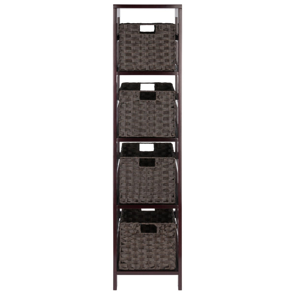 Winsome Wood Leo 5-piece Storage Shelf Set With 4 Stylish Woven Baskets | Durable Espresso Wood For Any Space Espresso Solid Wood 92582-winsome-wood