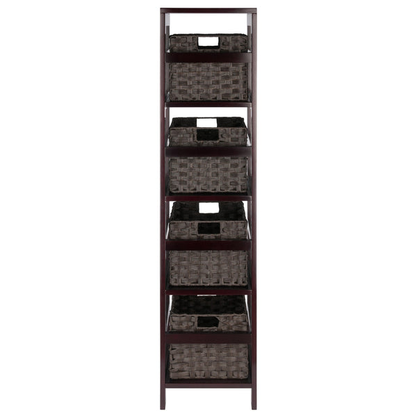 Winsome Wood Leo 5-piece Storage Shelf Set With 4 Stylish Woven Baskets | Durable Espresso Wood For Any Space Espresso Solid Wood 92582-winsome-wood