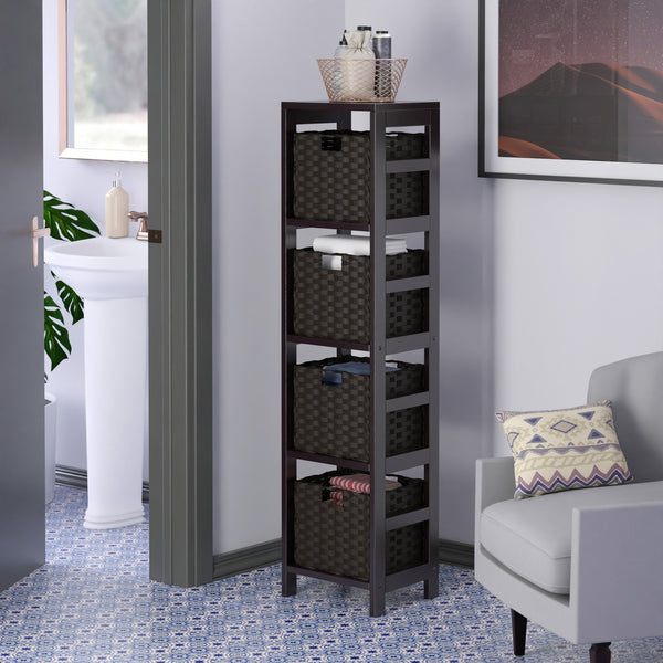 Winsome Wood Leo 5-piece Storage Shelf Set With 4 Stylish Woven Baskets | Durable Espresso Wood For Any Space Espresso Solid Wood 92582-winsome-wood