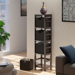 Winsome Wood Leo 5-piece Storage Shelf Set With 4 Stylish Woven Baskets | Durable Espresso Wood For Any Space Espresso Solid Wood 92582-winsome-wood