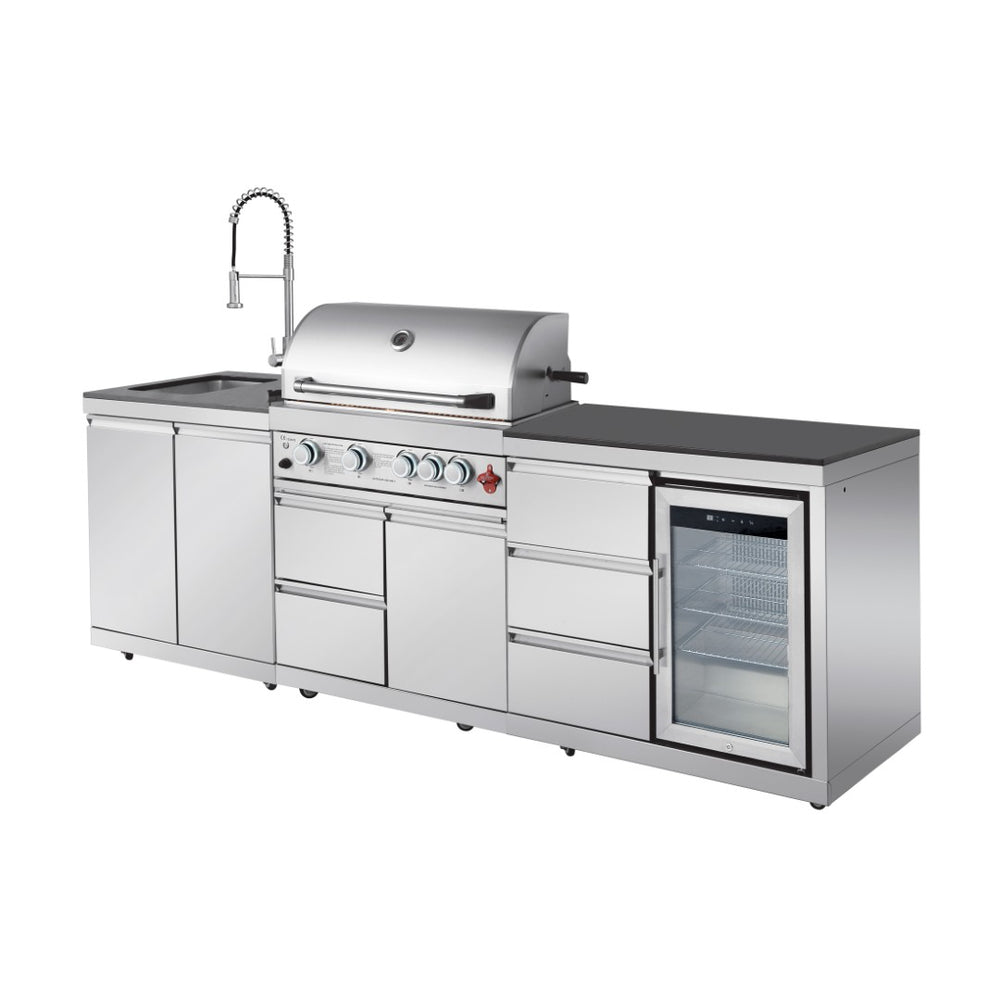 English Elm Outdoor Kitchen Island with Gas Grill Sink Refrigerator 304 Stainless Steel Bbq W5007S00020