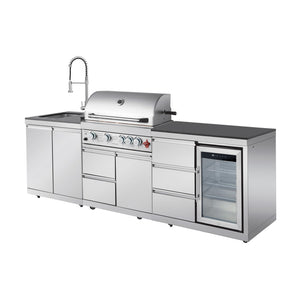English Elm Outdoor Kitchen Island with Gas Grill Sink Refrigerator 304 Stainless Steel Bbq W5007S00020