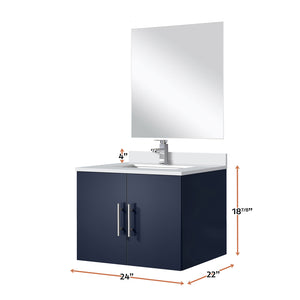 English Elm Navy Blue Single Bath Vanity Set With Cultured Marble Top, Mirror & Chrome Faucet - Compact Style! B2731S01300