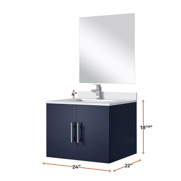 English Elm Navy Blue Single Bath Vanity Set With Cultured Marble Top, Mirror & Chrome Faucet - Compact Style! B2731S01300