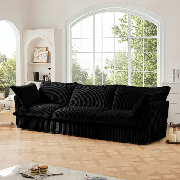 English Elm Slipcovered 3-Seater Sofa - Luxurious Black Corduroy Couch With Removable Covers & Plush Comfort W3041S00096-GIGA