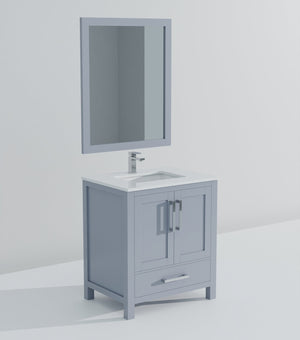 English Elm Dark Grey Vanity 30 in. W x 22 in. D with White Quartz Top, Chrome Faucet & 28 in. Mirror, Durable B2731S01251