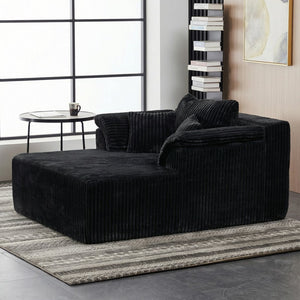 English Elm 60 Inch Oversized Corduroy Cloud Chaise Frameless Deep Seat Lounge for Living Room Black W1919P499870