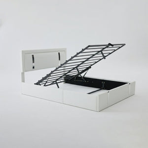 English Elm Queen Platform Bed Wingback Diamond Quilted Headboard Led Lighting Storage Drawers White W5722P462694