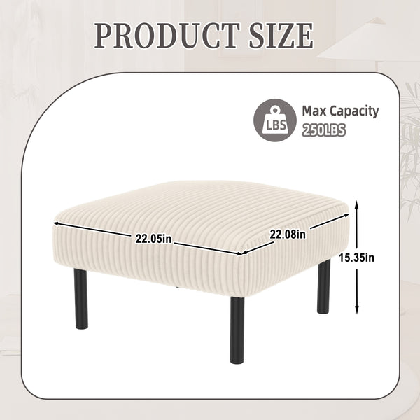 English Elm UNITED Corduroy Ottoman Footstool with Sturdy Frame, Soft Padded Seat, Versatile Living Room Stool Beige W1568P307252