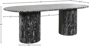 Meridian Furniture Messina Oval Stone Dining Table with Art Deco Fluted Bases Seats up to Ten Formal Room Black Genuine Marble 925Black-DT