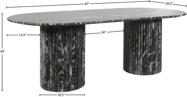 Meridian Furniture Messina Oval Stone Dining Table with Art Deco Fluted Bases Seats up to Ten Formal Room Black Genuine Marble 925Black-DT