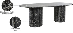 Meridian Furniture Messina Oval Stone Dining Table with Art Deco Fluted Bases Seats up to Ten Formal Room Black Genuine Marble 925Black-DT