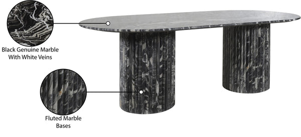 Meridian Furniture Messina Oval Stone Dining Table with Art Deco Fluted Bases Seats up to Ten Formal Room Black Genuine Marble 925Black-DT
