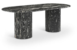 Meridian Furniture Messina Oval Stone Dining Table with Art Deco Fluted Bases Seats up to Ten Formal Room Black Genuine Marble 925Black-DT