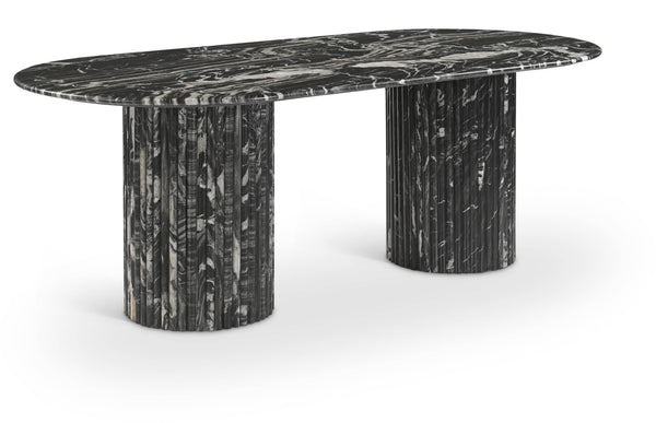Meridian Furniture Messina Oval Stone Dining Table with Art Deco Fluted Bases Seats up to Ten Formal Room Black Genuine Marble 925Black-DT