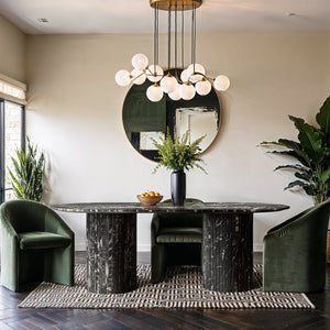 Meridian Furniture Messina Oval Stone Dining Table with Art Deco Fluted Bases Seats up to Ten Formal Room Black Genuine Marble 925Black-DT