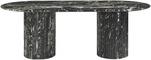 Meridian Furniture Messina Oval Stone Dining Table with Art Deco Fluted Bases Seats up to Ten Formal Room Black Genuine Marble 925Black-DT