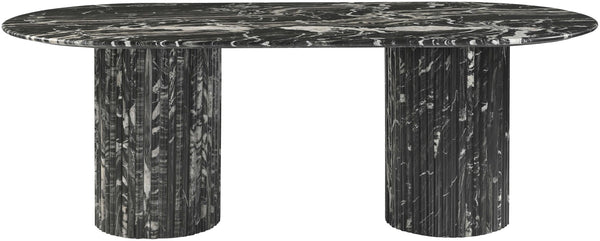 Meridian Furniture Messina Oval Stone Dining Table with Art Deco Fluted Bases Seats up to Ten Formal Room Black Genuine Marble 925Black-DT