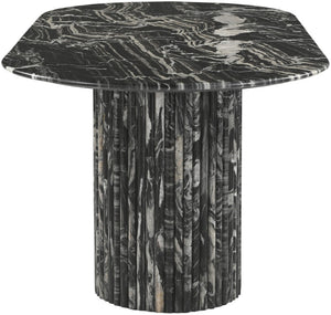 Meridian Furniture Messina Oval Stone Dining Table with Art Deco Fluted Bases Seats up to Ten Formal Room Black Genuine Marble 925Black-DT