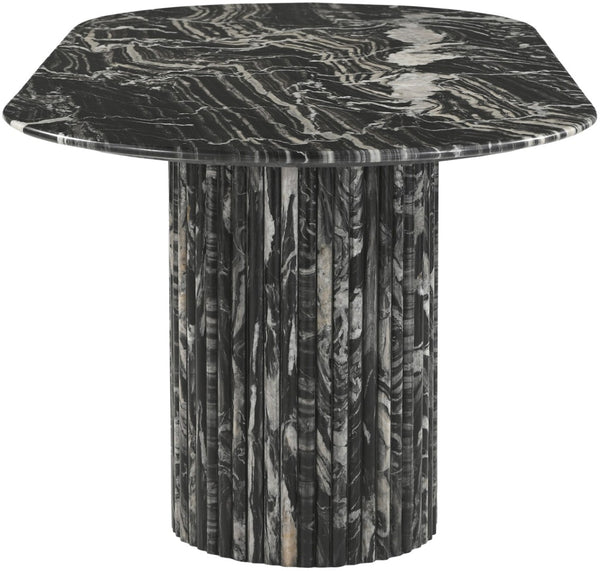 Meridian Furniture Messina Oval Stone Dining Table with Art Deco Fluted Bases Seats up to Ten Formal Room Black Genuine Marble 925Black-DT