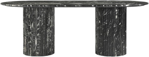 Meridian Furniture Messina Oval Stone Dining Table with Art Deco Fluted Bases Seats up to Ten Formal Room Black Genuine Marble 925Black-DT