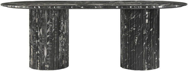 Meridian Furniture Messina Oval Stone Dining Table with Art Deco Fluted Bases Seats up to Ten Formal Room Black Genuine Marble 925Black-DT