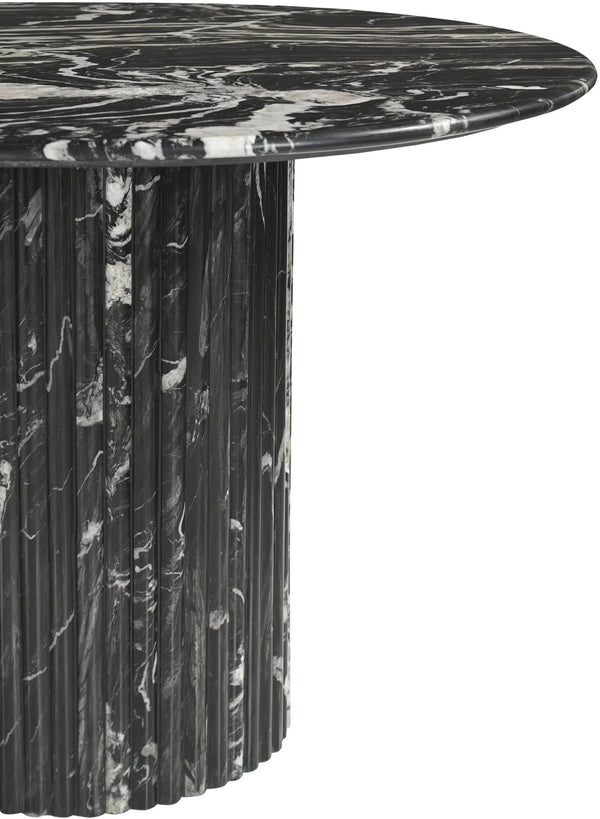 Meridian Furniture Messina Oval Stone Dining Table with Art Deco Fluted Bases Seats up to Ten Formal Room Black Genuine Marble 925Black-DT
