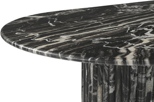 Meridian Furniture Messina Oval Stone Dining Table with Art Deco Fluted Bases Seats up to Ten Formal Room Black Genuine Marble 925Black-DT