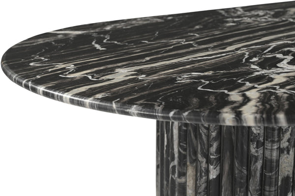 Meridian Furniture Messina Oval Stone Dining Table with Art Deco Fluted Bases Seats up to Ten Formal Room Black Genuine Marble 925Black-DT