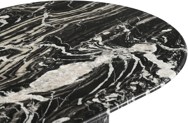 Meridian Furniture Messina Oval Stone Dining Table with Art Deco Fluted Bases Seats up to Ten Formal Room Black Genuine Marble 925Black-DT