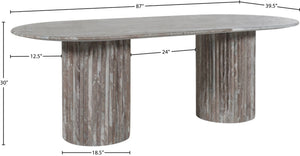 Meridian Furniture Messina Oval Stone Dining Table with Art Deco Fluted Bases Seats up to Ten Formal Room Brown Genuine Marble 925Brown-DT