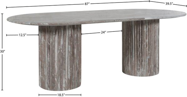 Meridian Furniture Messina Oval Stone Dining Table with Art Deco Fluted Bases Seats up to Ten Formal Room Brown Genuine Marble 925Brown-DT