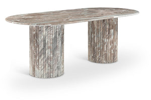 Meridian Furniture Messina Oval Stone Dining Table with Art Deco Fluted Bases Seats up to Ten Formal Room Brown Genuine Marble 925Brown-DT