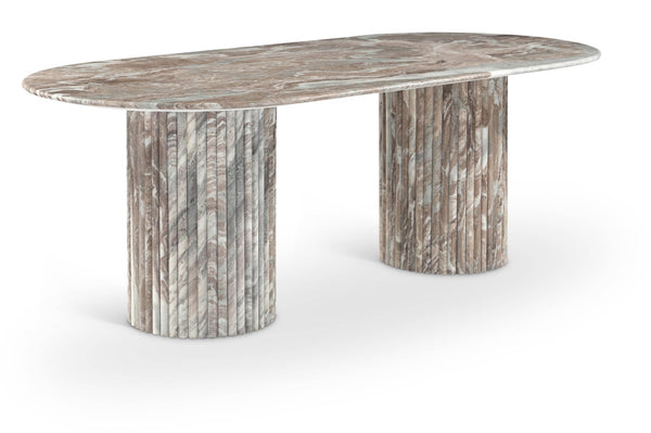 Meridian Furniture Messina Oval Stone Dining Table with Art Deco Fluted Bases Seats up to Ten Formal Room Brown Genuine Marble 925Brown-DT