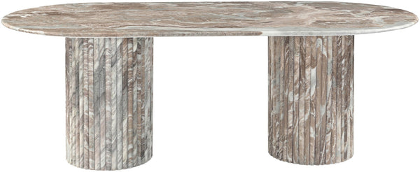 Meridian Furniture Messina Oval Stone Dining Table with Art Deco Fluted Bases Seats up to Ten Formal Room Brown Genuine Marble 925Brown-DT
