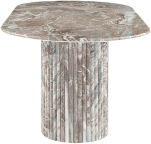 Meridian Furniture Messina Oval Stone Dining Table with Art Deco Fluted Bases Seats up to Ten Formal Room Brown Genuine Marble 925Brown-DT