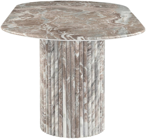 Meridian Furniture Messina Oval Stone Dining Table with Art Deco Fluted Bases Seats up to Ten Formal Room Brown Genuine Marble 925Brown-DT